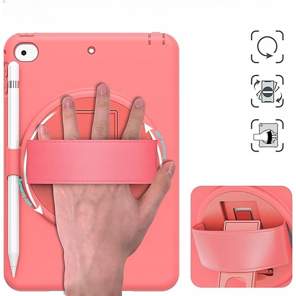Husa pentru iPad Mini 5/Mini 4 7.9", roz, cu suport rotativ si loc pentru stylus