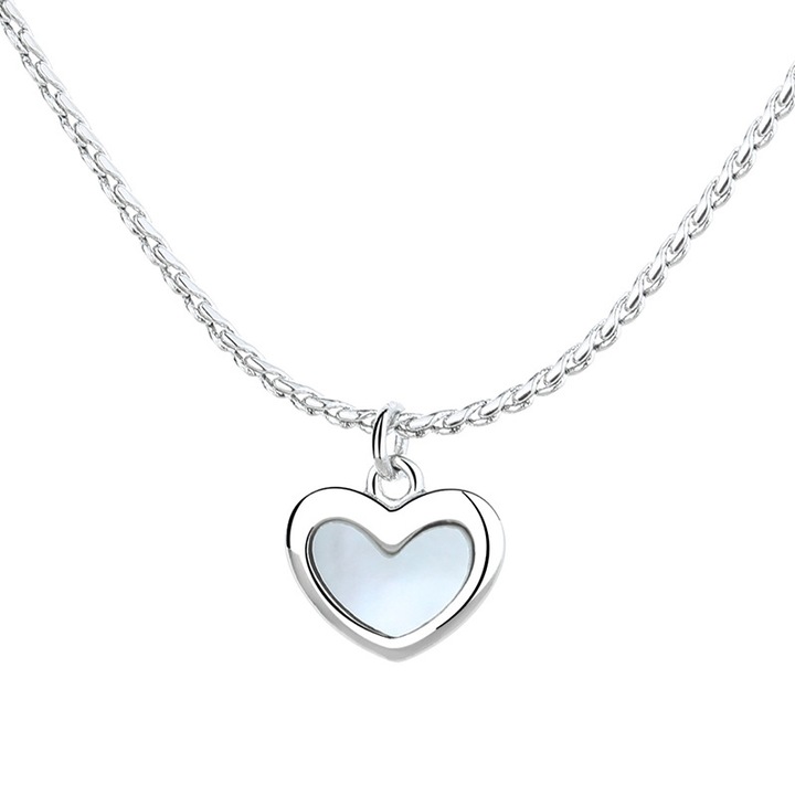 Colier dama inima, Cupru, Placat cu argint, Argintiu