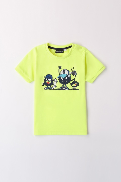 Sarabanda, Normál fazonú mintás póló, Fehér/Sötétkék/Neonsárga