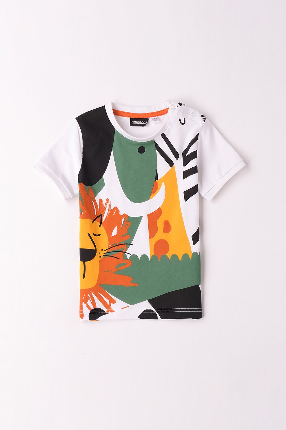 Sarabanda, Tricou din bumbac cu imprimeu, Alb, Portocaliu, Verde spranghel, 116 CM