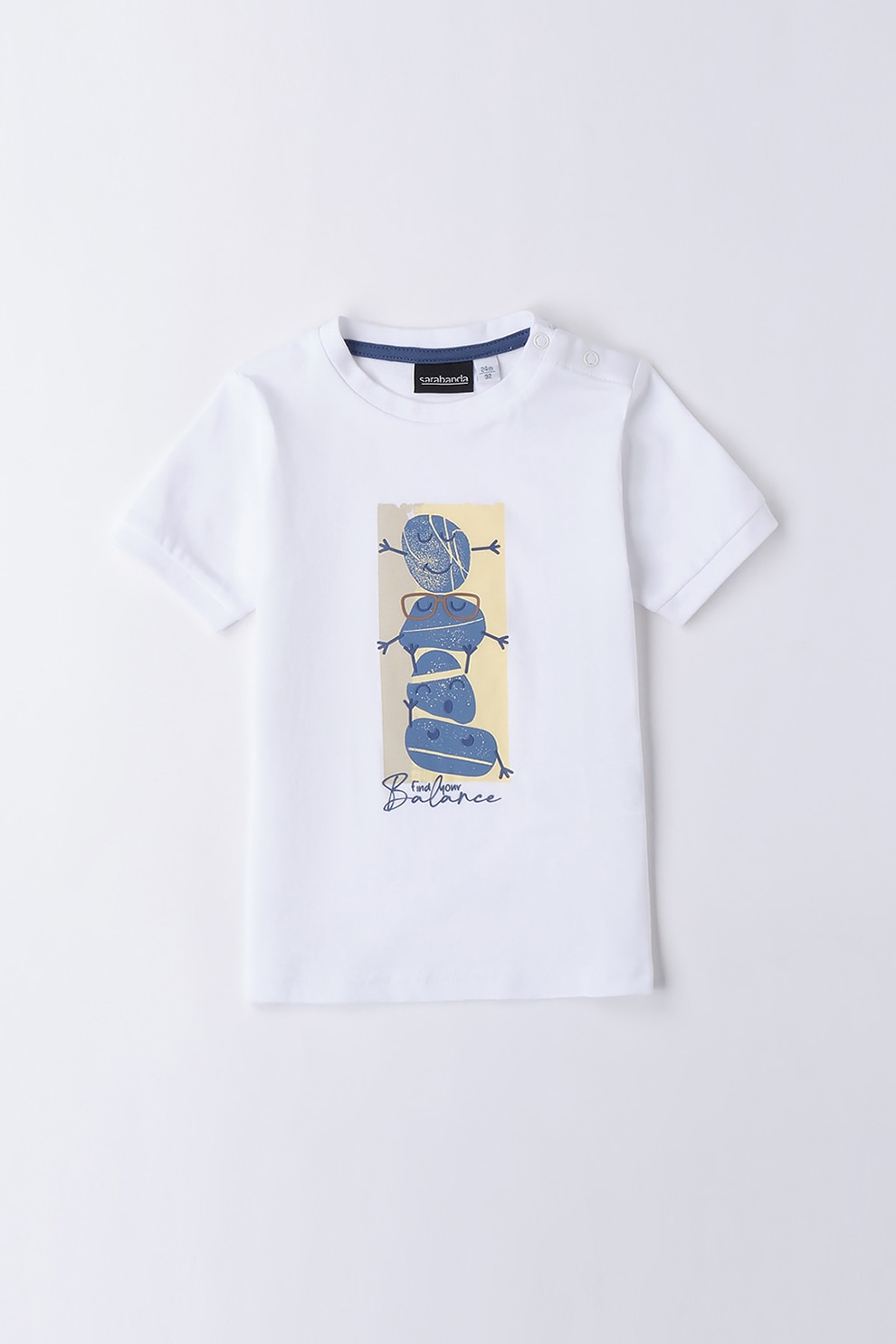Sarabanda, Tricou din bumbac cu imprimeu, Alb, Albastru inchis, Bej deschis, 128 CM