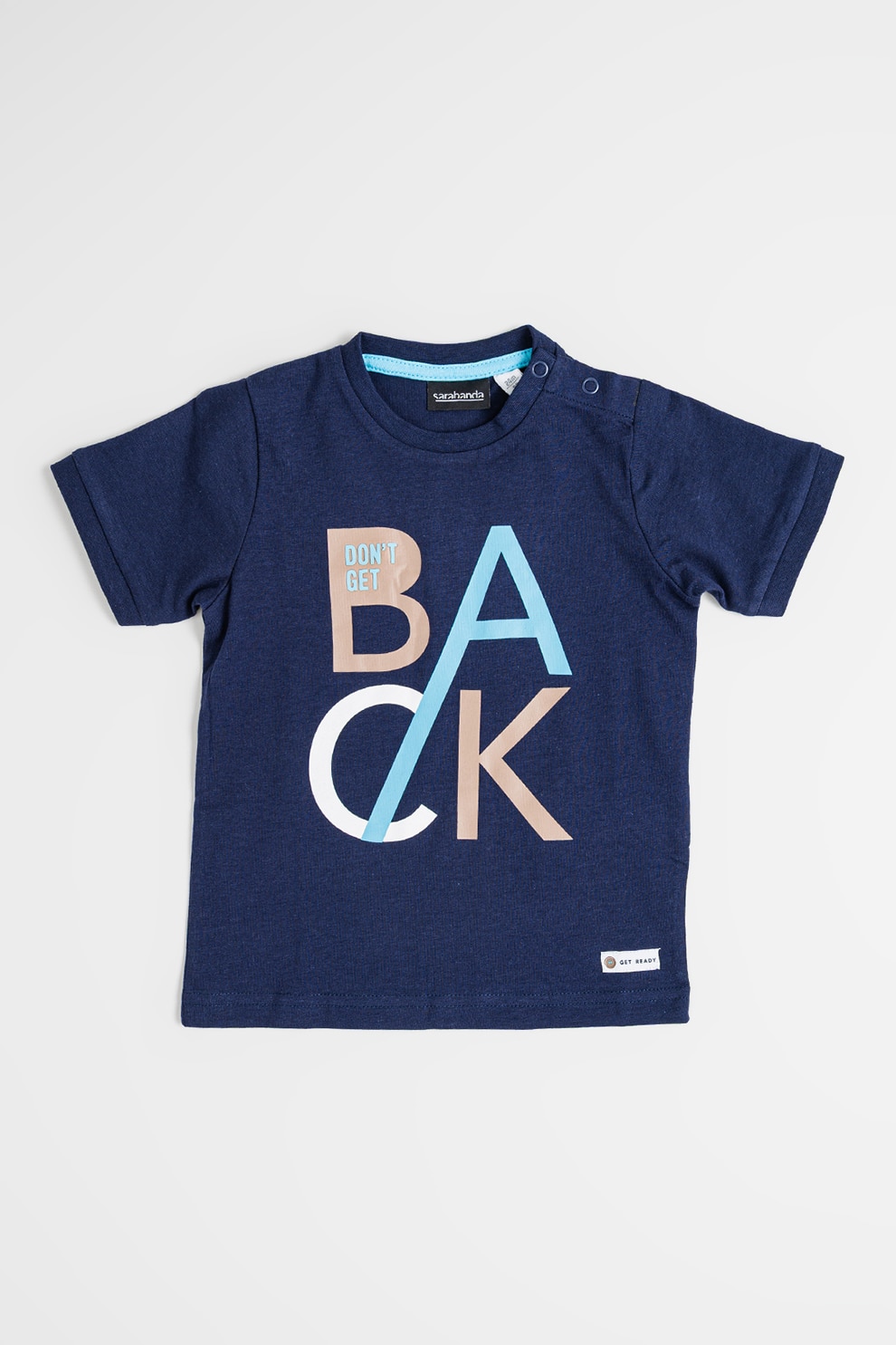 Sarabanda, Tricou cu decolteu la baza gatului si imprimeu text, Bleumarin, 110 CM
