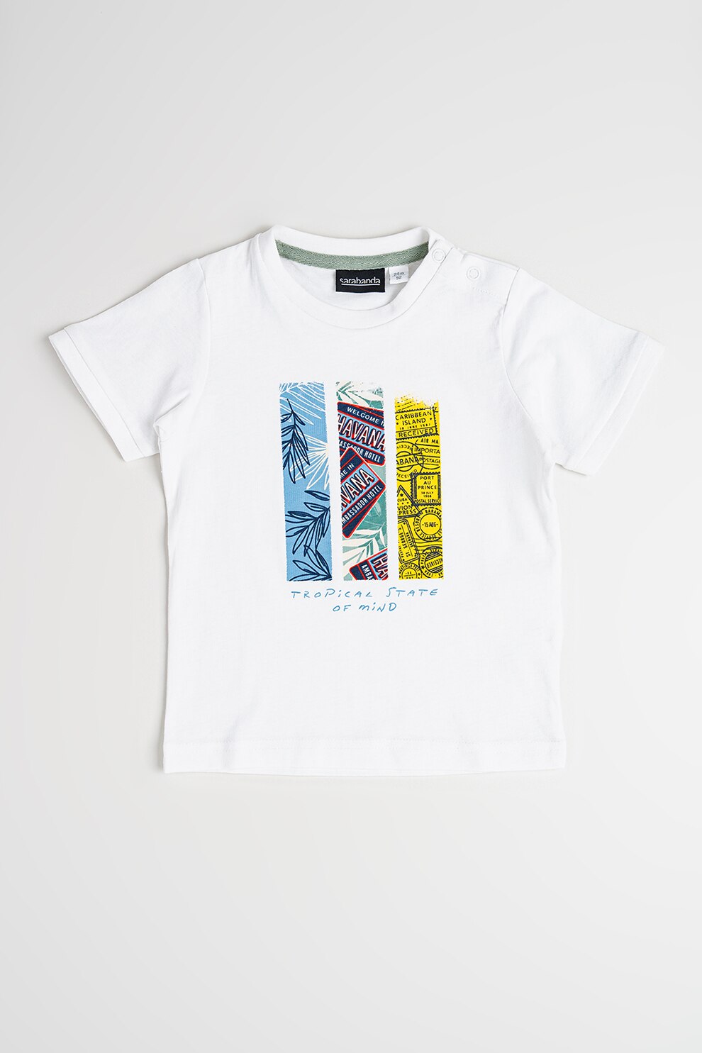 Sarabanda, Tricou cu decolteu la baza gatului si imprimeu grafic, Alb, Galben, 122 CM