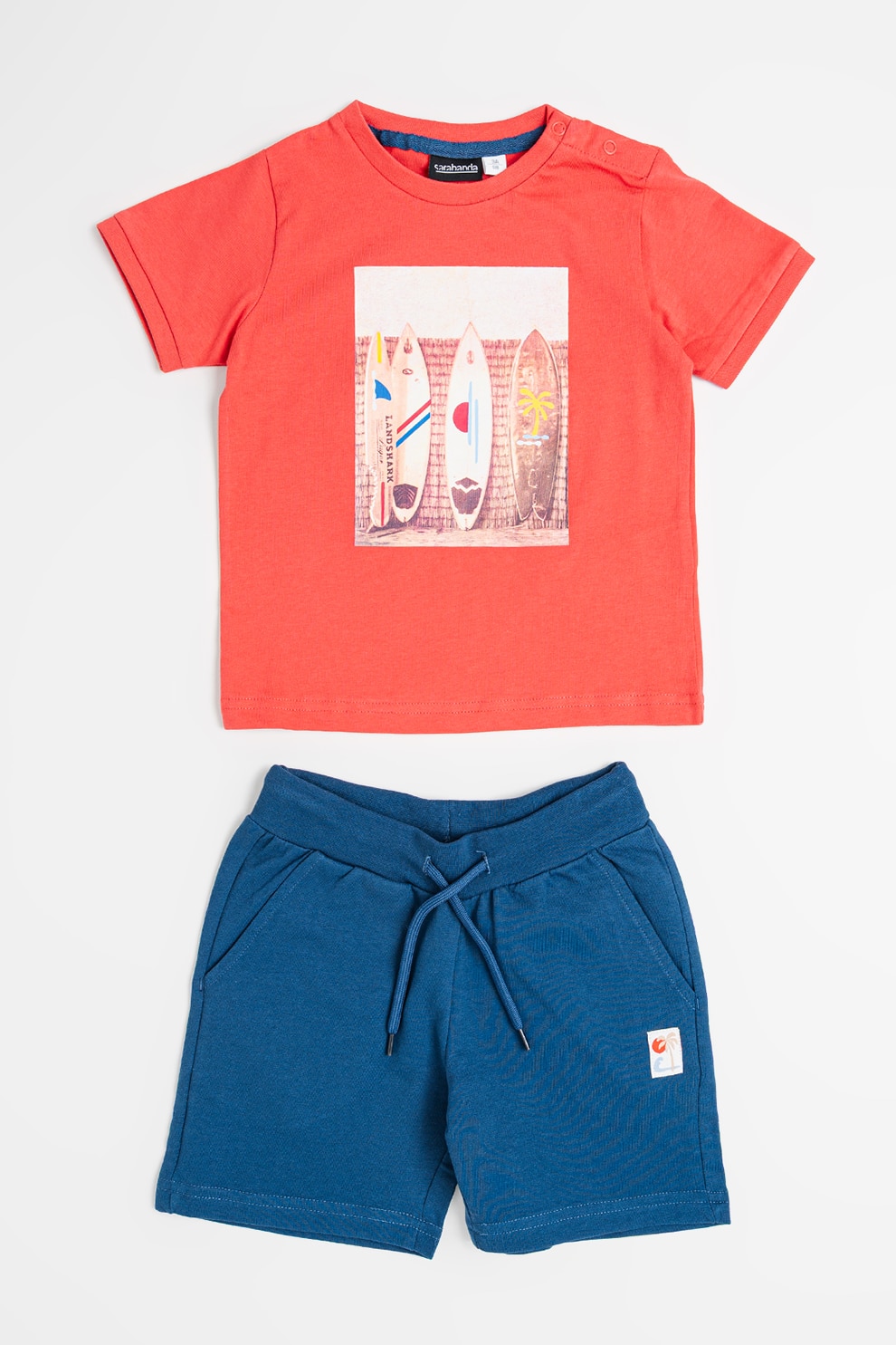 Sarabanda, Set de tricou si pantaloni scurti, Rosu capsuna, Bleumarin, 122 CM