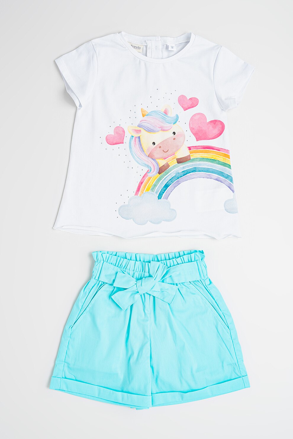 Sarabanda, Set de imbracaminte cu imprimeu - 2 piese, Turcoaz, Alb optic, 116 CM