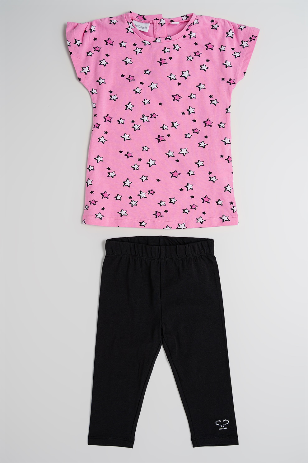 Sarabanda, Set de colanti si tricou din amestec de bumbac - 2 piese, Negru, Roz, 122 CM