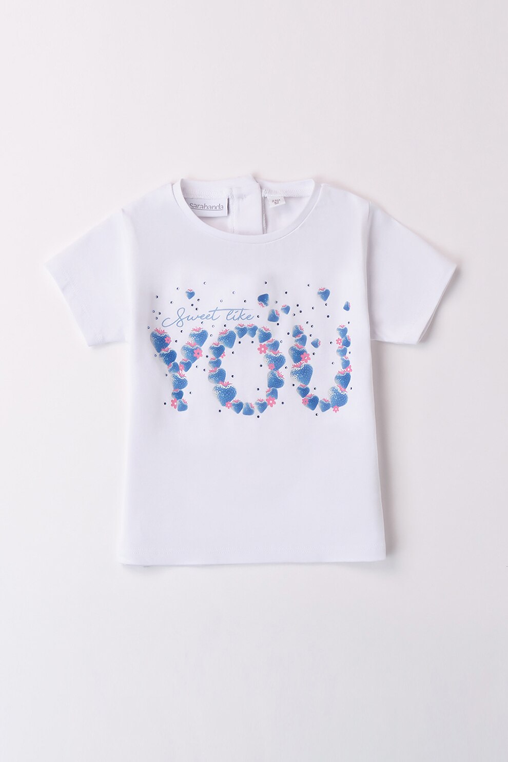 Sarabanda, Tricou cu imprimeu inimi, Alb, Albastru pastel, 122 CM