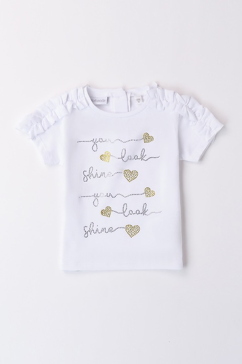 Sarabanda, Póló strasszköves rátétekkel, Fehér/Aranyszín/Ezüstszín