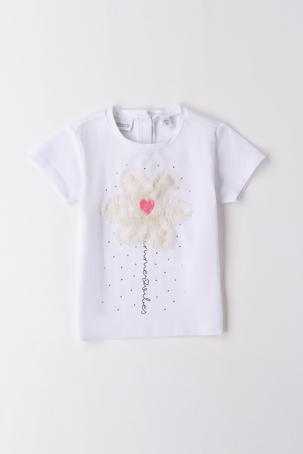 Sarabanda, Tricou cu design floral, Alb optic, Roz, Crem, 116 CM