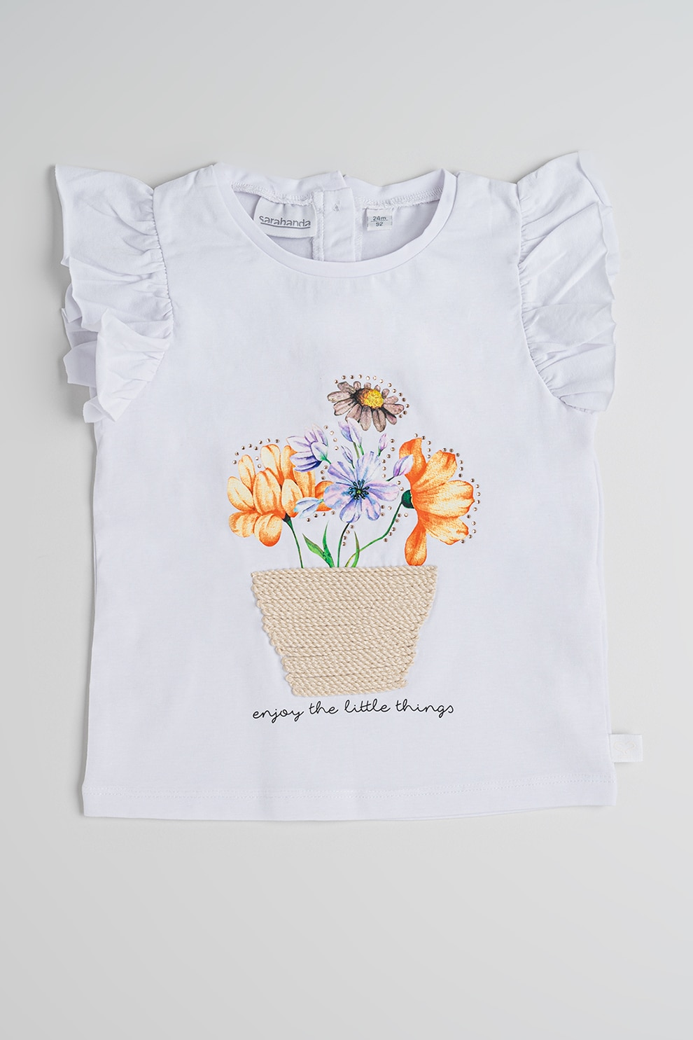 Sarabanda, Tricou cu model floral, Alb, Portocaliu, Violet deschis, 128 CM