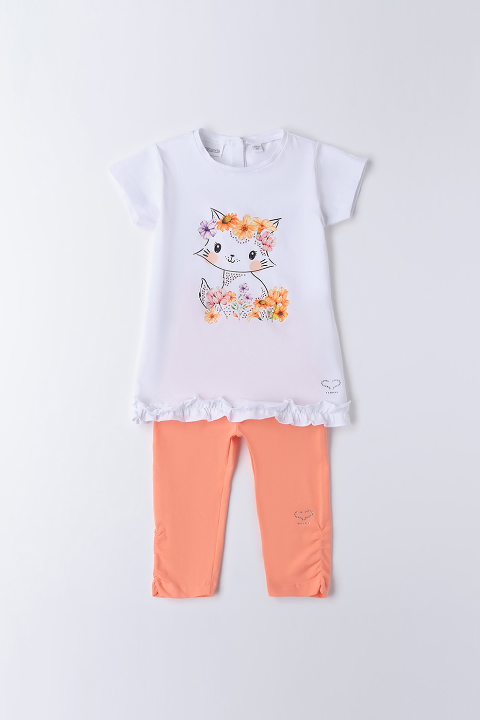 Sarabanda, Set de colanti si tricou cu imprimeu, Alb, Roz somon, 128 CM