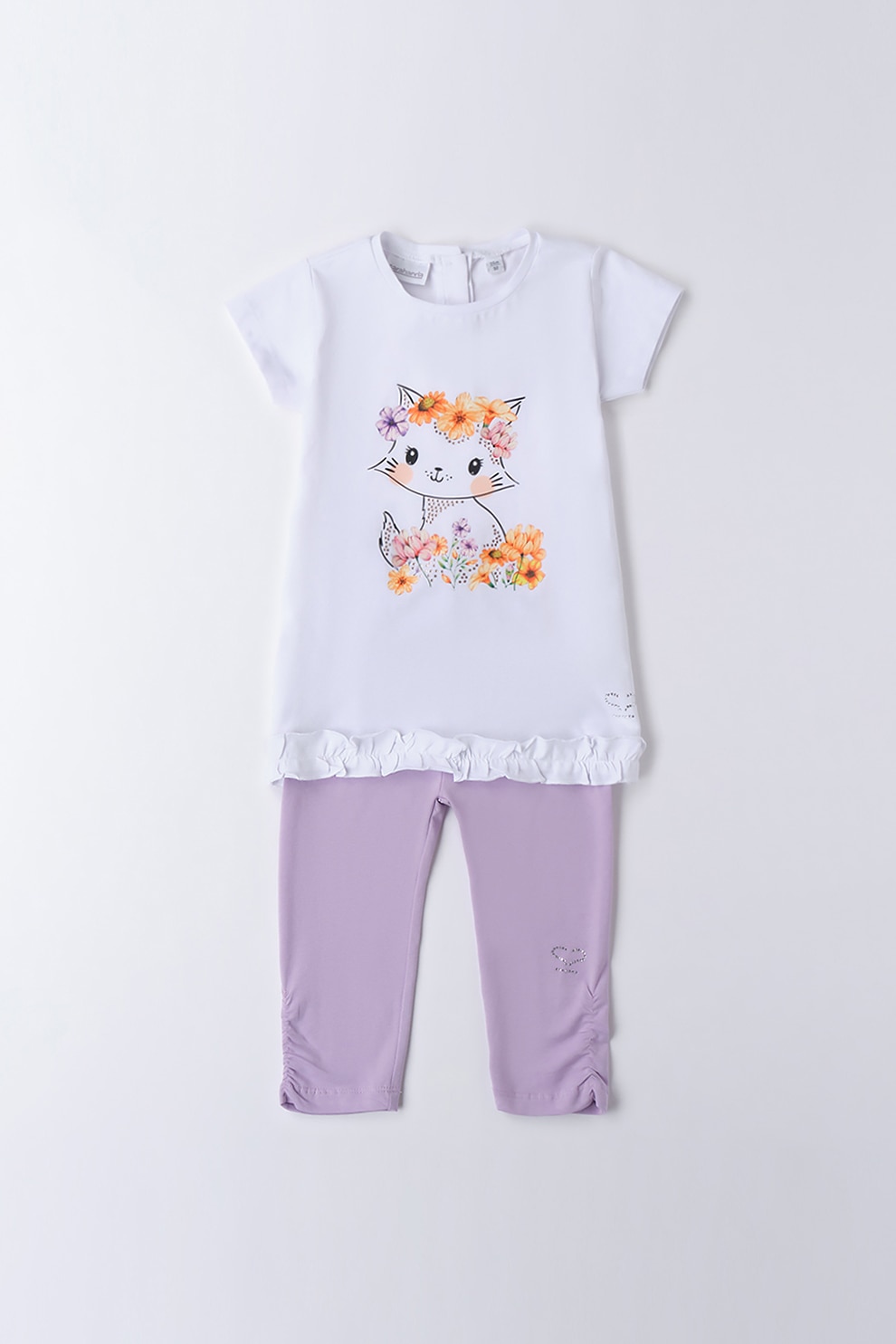 Sarabanda, Set de colanti si tricou cu imprimeu, Alb, Portocaliu, Lila, 128 CM