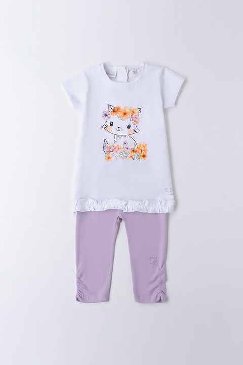 Sarabanda, Mintás póló és leggings szett, Fehér/Narancssárga/Halványlila