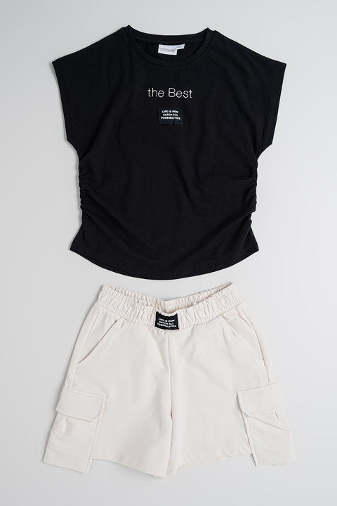 Sarabanda, Mintás póló és rövidnadrág szett - 2 részes, Fekete/Bézs, 152 CM