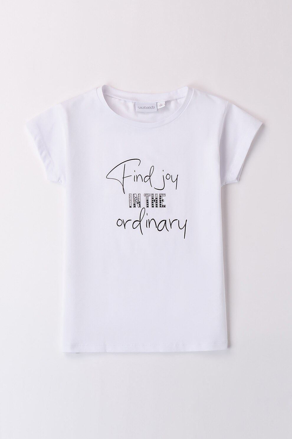 Sarabanda, Tricou cu decolteu rotund si imprimeu text, Alb, Negru, 152 CM