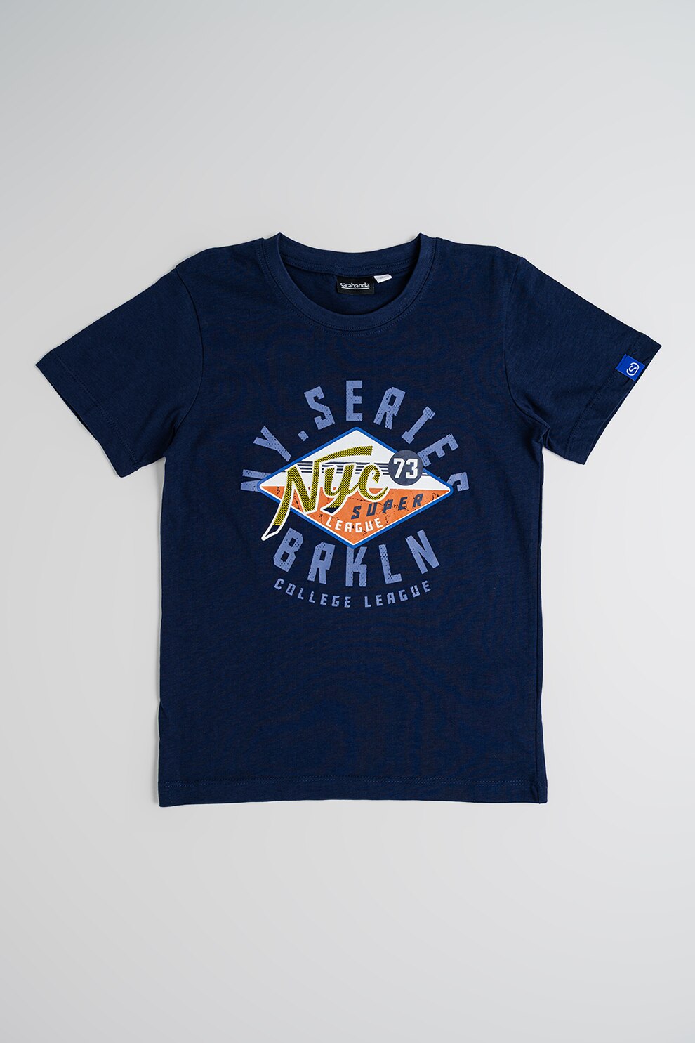 Sarabanda, Tricou cu decolteu la baza gatului si imprimeu, Galben, Bleumarin, 140 CM