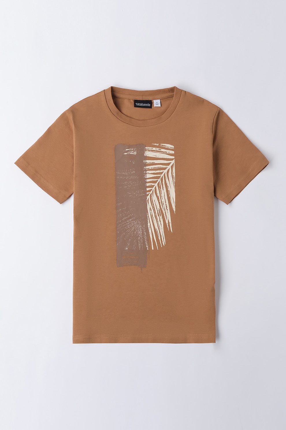 Sarabanda, Tricou cu decolteu la baza gatului si imprimeu, Alb fildes, Maro deschis, 152 CM