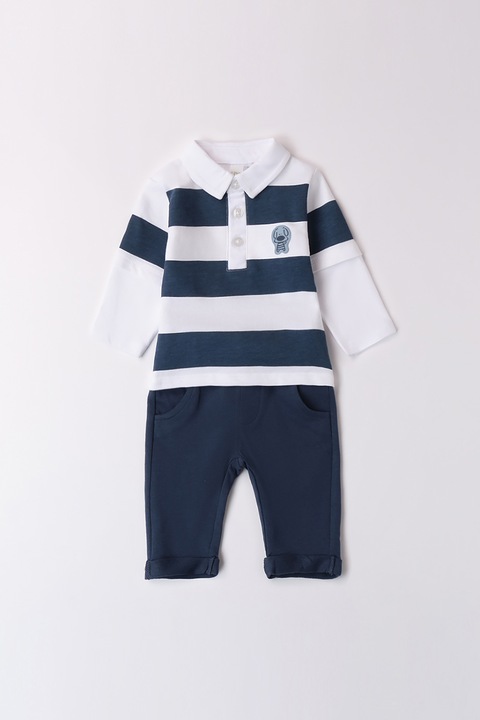 IDO, Galléros felső és nadrág szett, Fehér/Tengerészkék