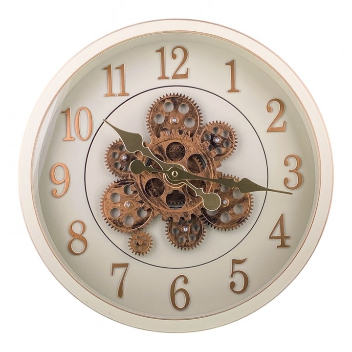Пластмасов стенен часовник с подвижни механизми, 40х40 см, бежов