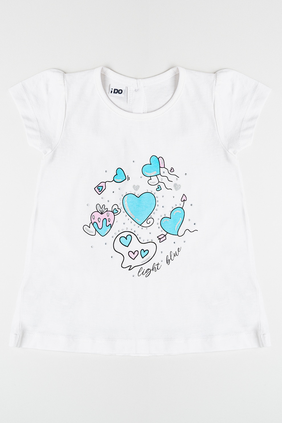 IDO, Tricou din bumbac cu imprimeu si croiala in A, Alb optic, 116 CM