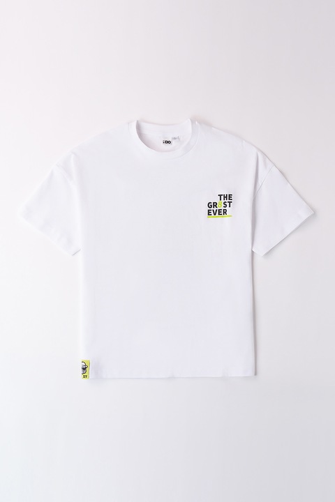 IDO, Kerek nyakú póló mintával, Világosszürke/Fehér/Limezöld