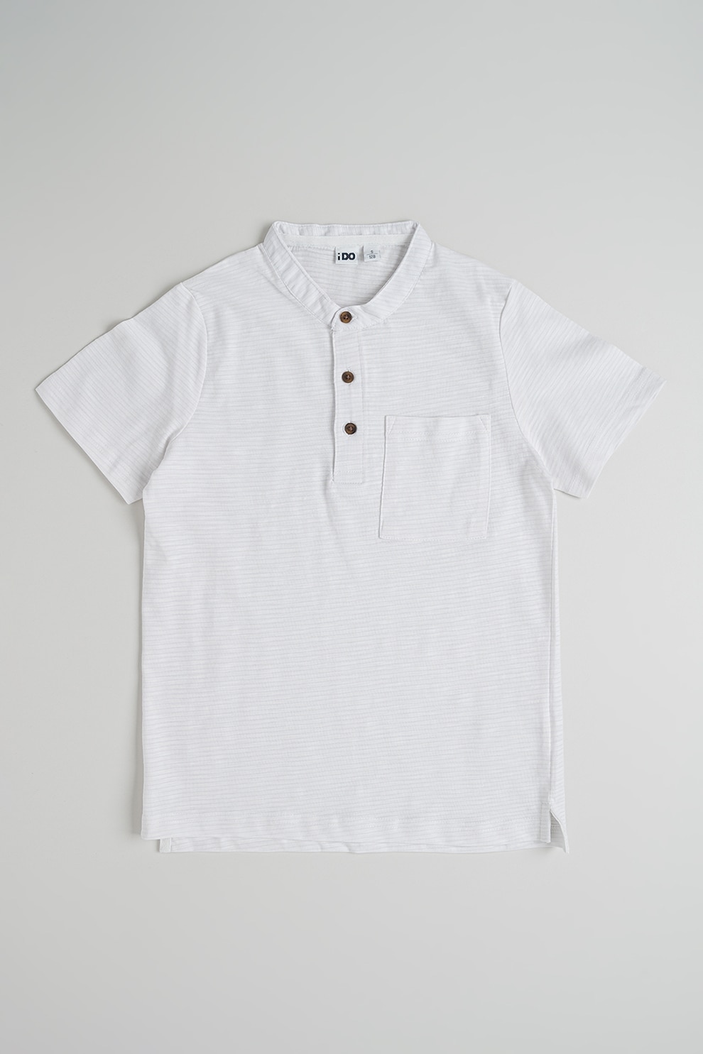 IDO, Tricou din amestec de bumbac cu fenta cu nasturi, Alb optic, 152 CM