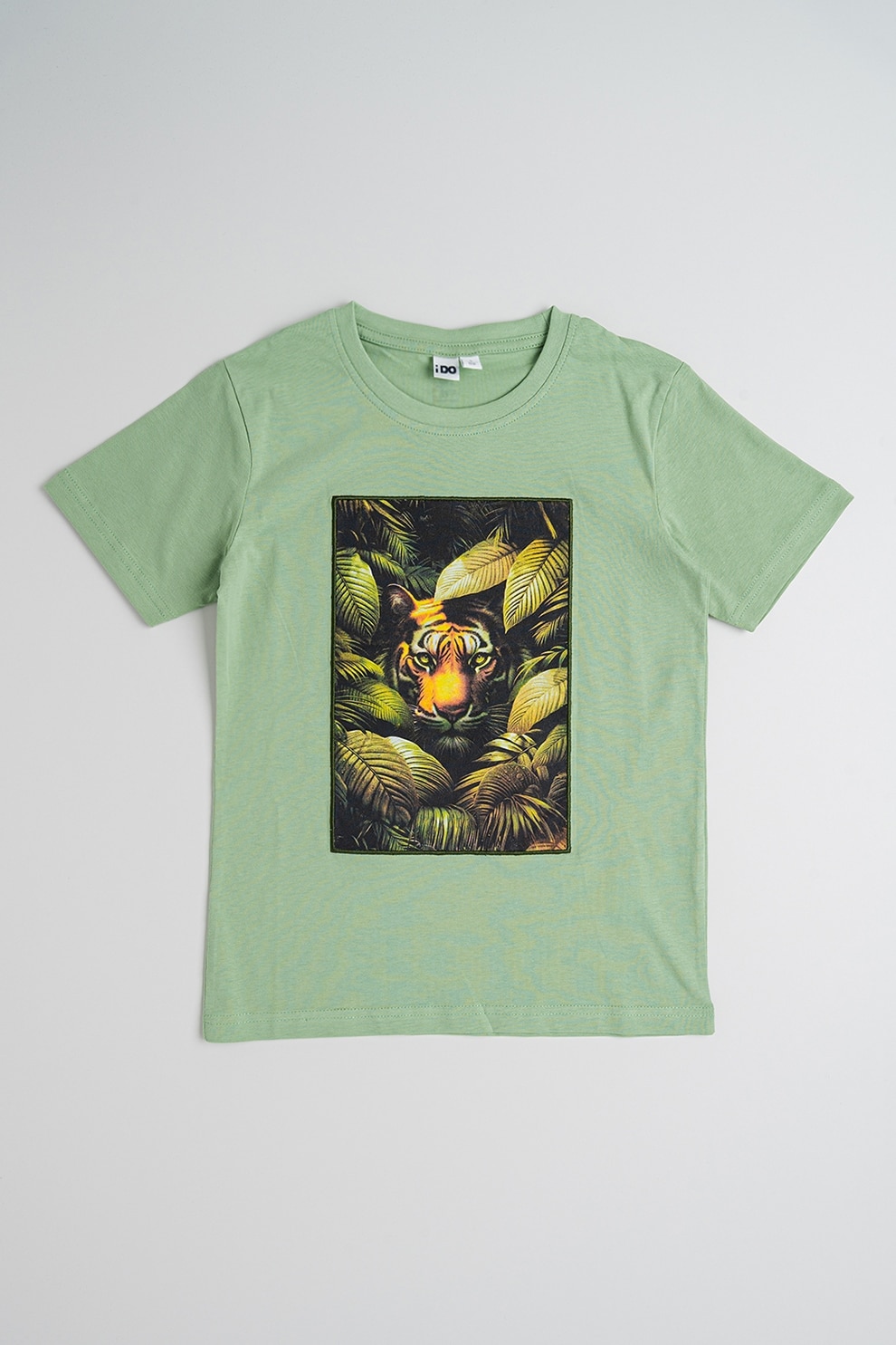 IDO, Tricou din bumbac cu decolteu la baza gatului si imprimeu grafic, Portocaliu, Verde deschis, 140 CM