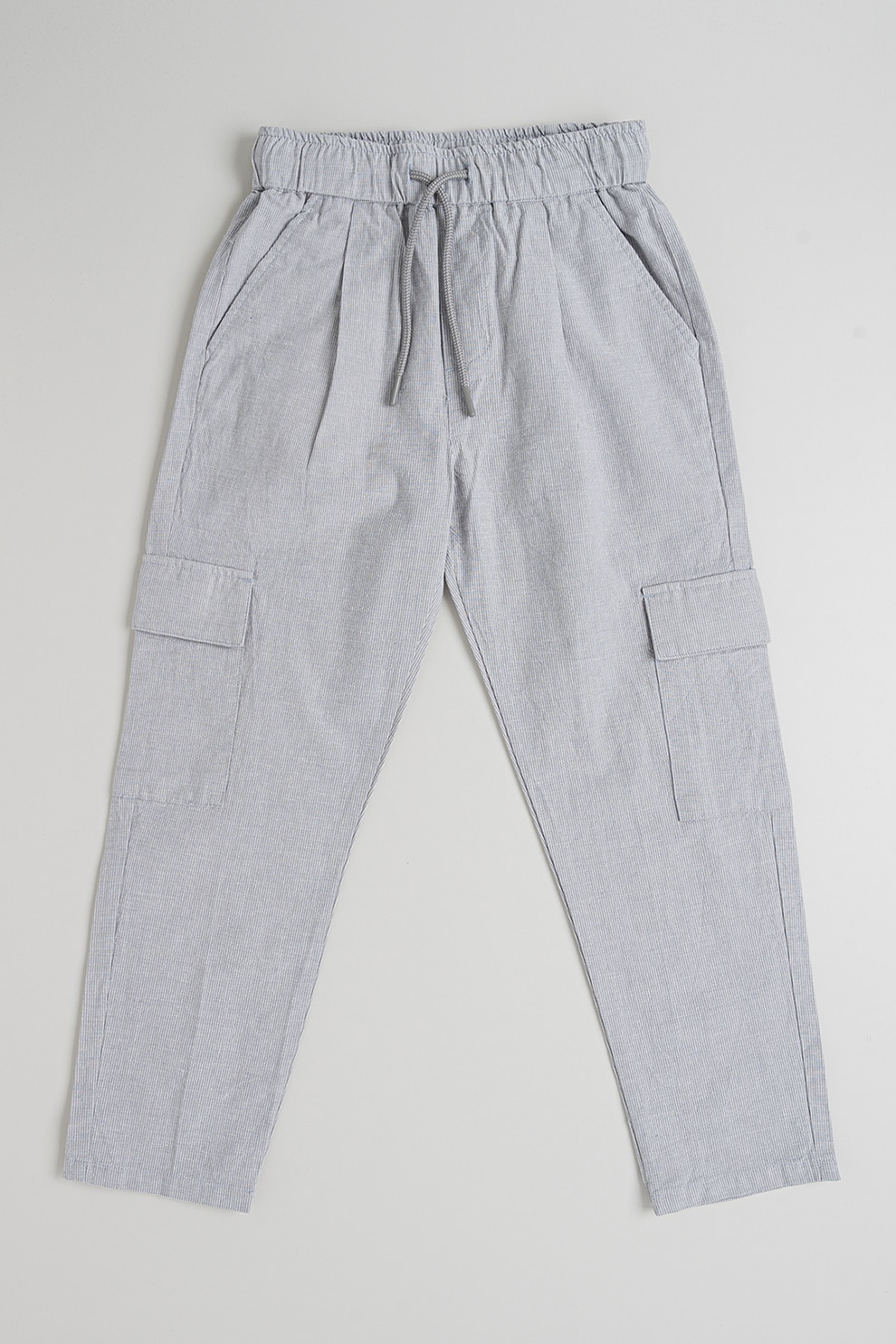 IDO, Pantaloni din amestec de bumbac cu snur de ajustare, Alb, Gri deschis, 152 CM