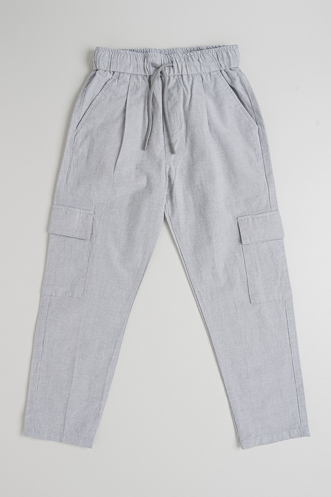 IDO, Húzózsinóros pamuttartalmú nadrág, Fehér/Világosszürke, 152 CM