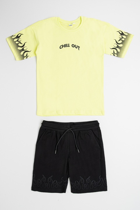 IDO, Памучна тениска и бермуди с връзка, Черен/Ментово зелено