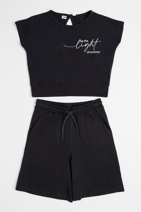 IDO, Къс топ с отвор и шорти с връзка, Черен/Мръснобял