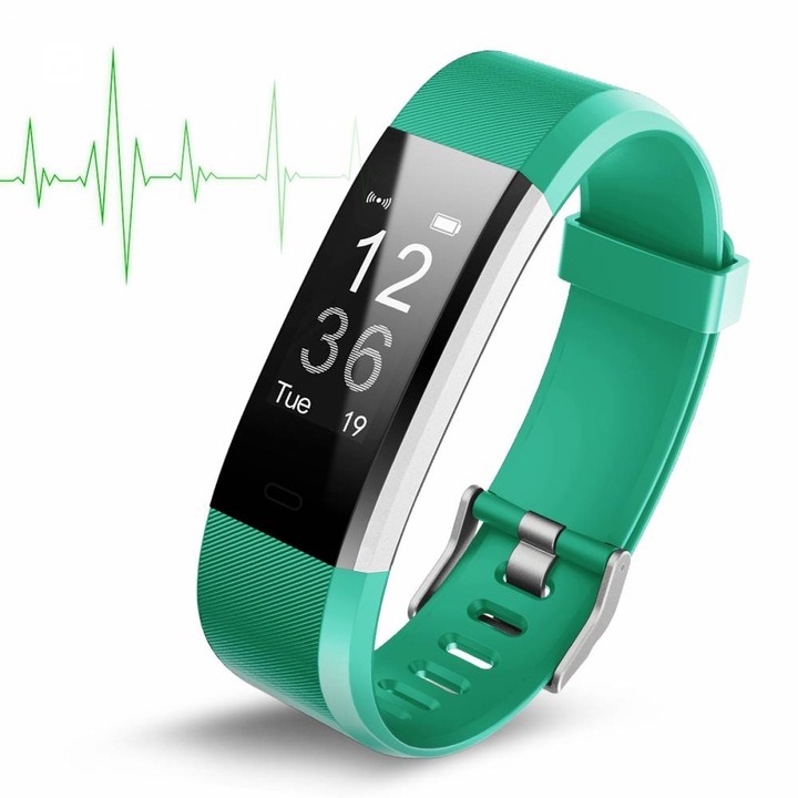 Фитнес гривна KA Digital® Smart Bracelet ID115 Plus, Heart Rate monitor, Multi-sport, Фитнес монитор, Крачки, Калории, Зелена