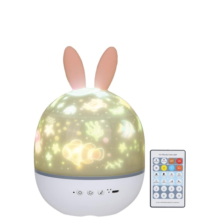 Proiector de stele, lampa de veghe pentru copii, 6 moduri de proiectie, multicolor, cu control de volum si luminozitate