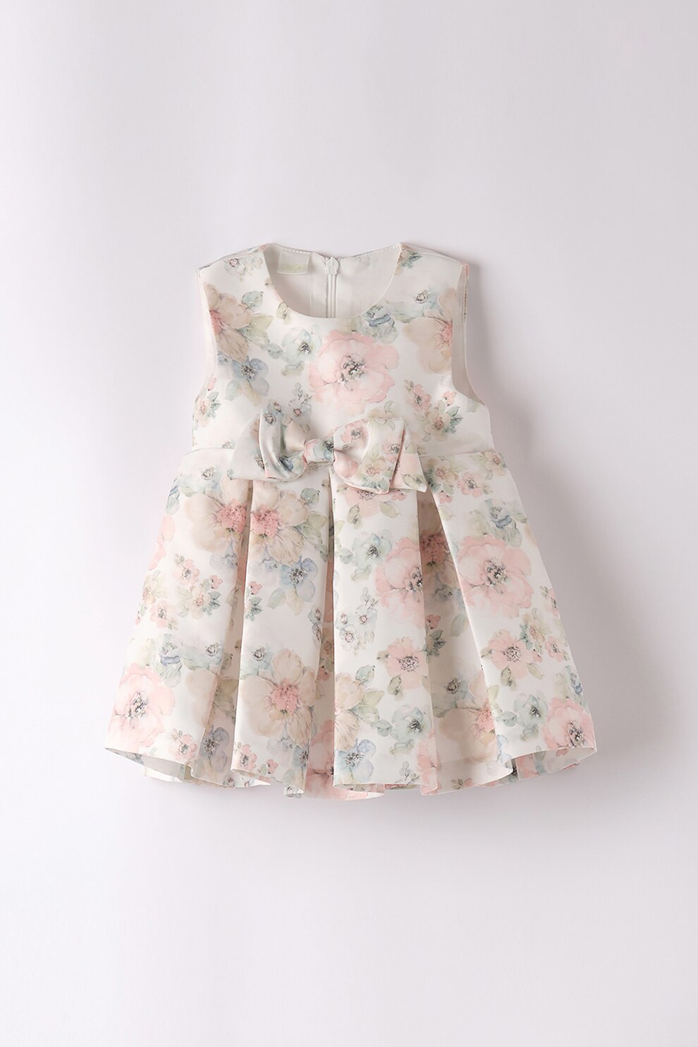 IDO, Rochie fara maneci cu model floral, Roz pastel, Verde pal, Alb murdar, 80 CM