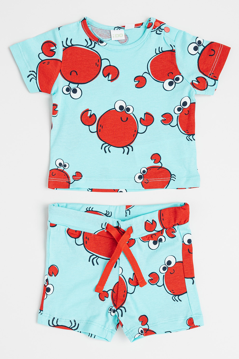 IDO, Set de tricou si pantaloni scurti cu imprimeu grafic, Rosu, Turcoaz, 68 CM