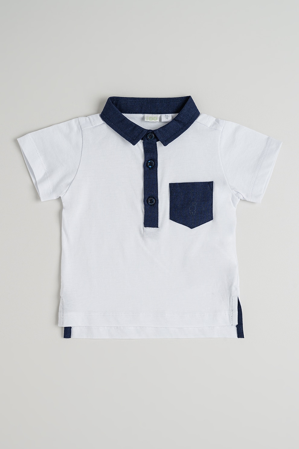 IDO, Tricou polo cu aplicatie pe piept, Alb optic, Bleumarin, 86 CM