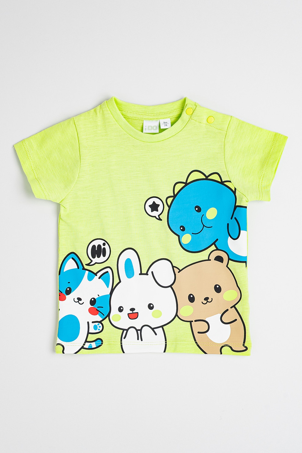 IDO, Tricou din bumbac cu imprimeu grafic, Albastru pastel, Verde pal, Alb optic, 86 CM