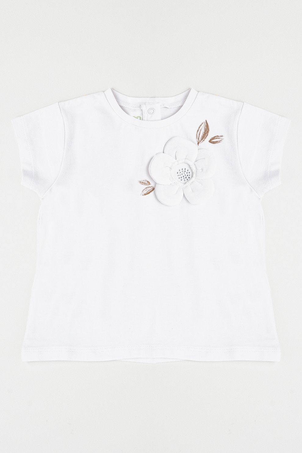 IDO, Tricou cu aplicatie in forma de floare, Alb optic, 92 CM