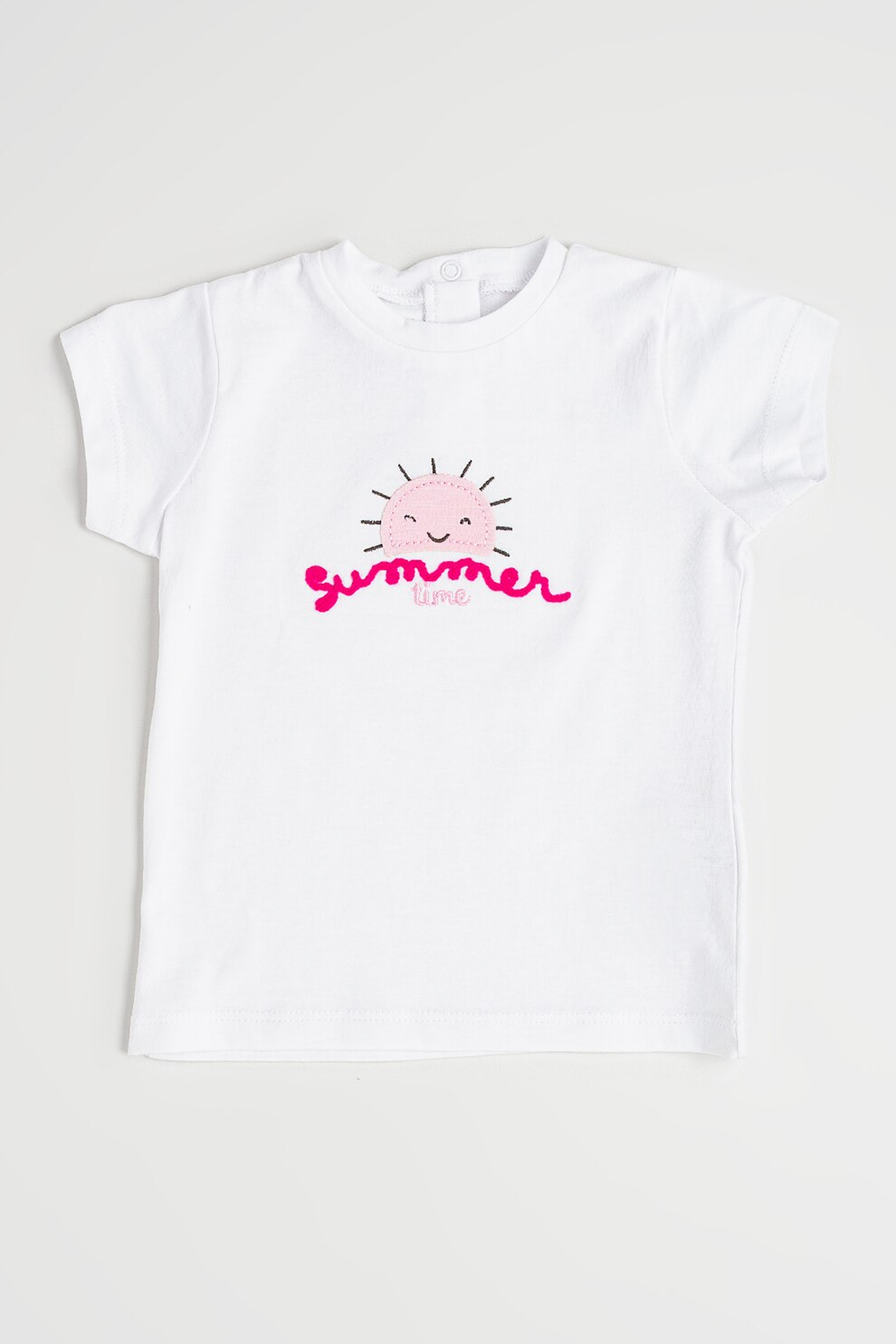 IDO, Tricou din bumbac cu model brodat, Roz fandango, Alb optic, 92 CM