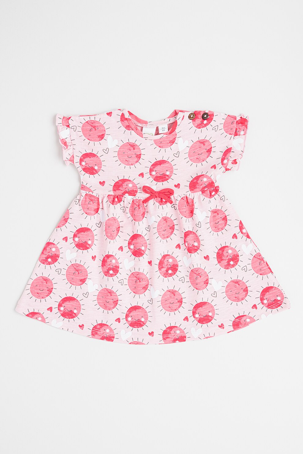 IDO, Rochie evazata cu imprimeu grafic, Roz pastel, Roz fandango, Alb optic, 80 CM