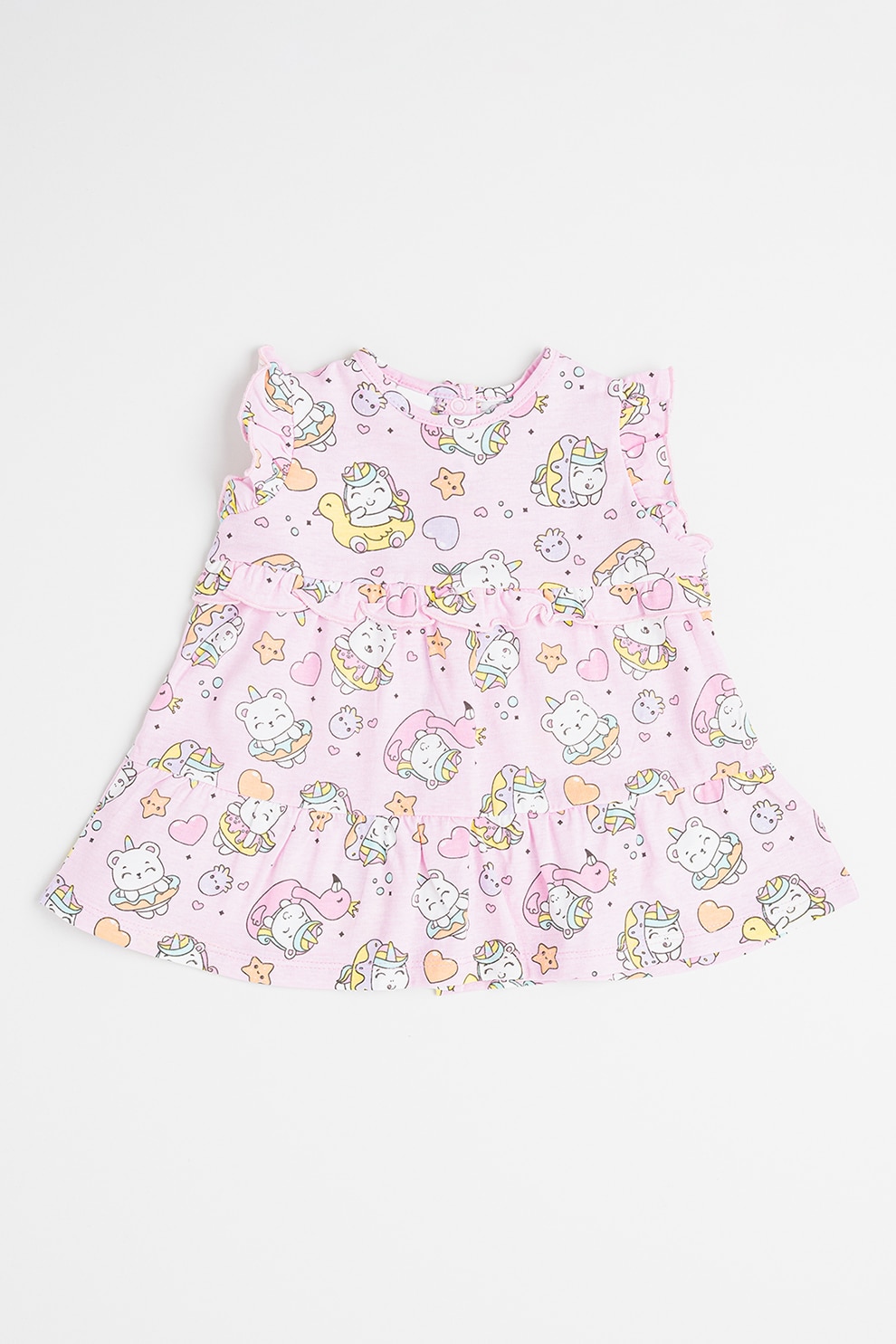 IDO, Rochie cu decolteu la baza gatului si maneci scurte, Roz pastel, Galben pal, Alb optic, 86 CM