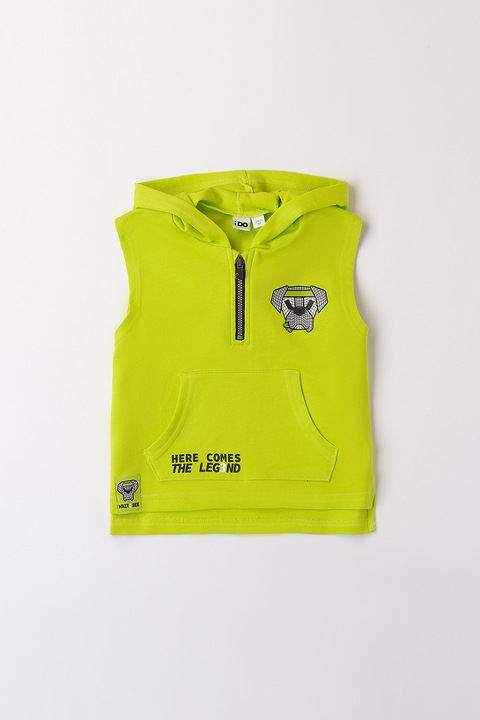 IDO, Ujjatlan kapucnis póló, Világosszürke/Limezöld