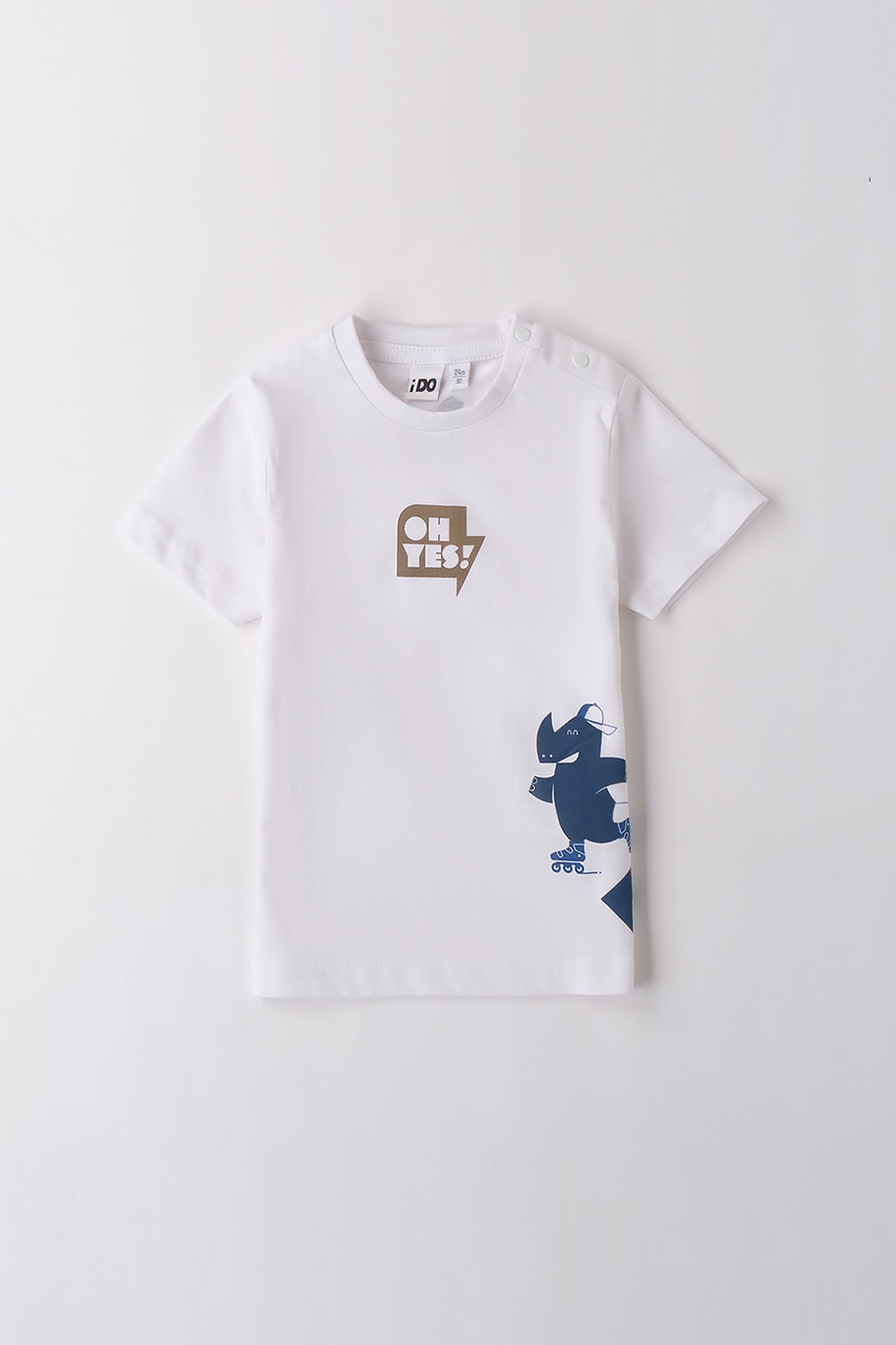 IDO, Tricou cu decolteu la baza gatului si imprimeu grafic, Albastru inchis, Alb optic, 128 CM