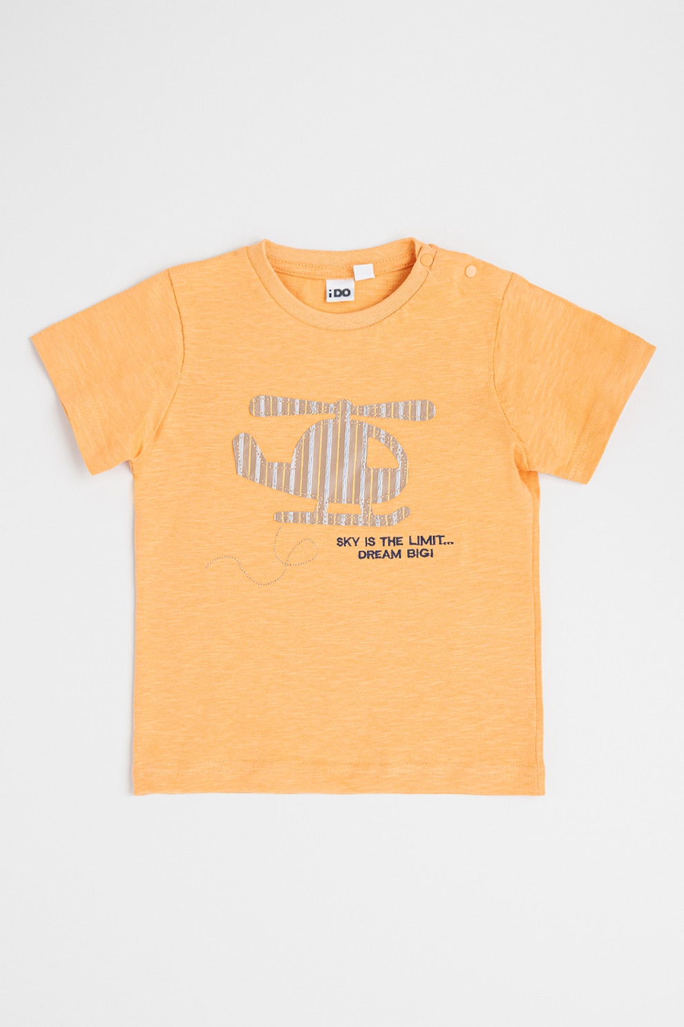 IDO, Tricou cu decolteu la baza gatului si imprimeu grafic, Maro Ocru, 128 CM