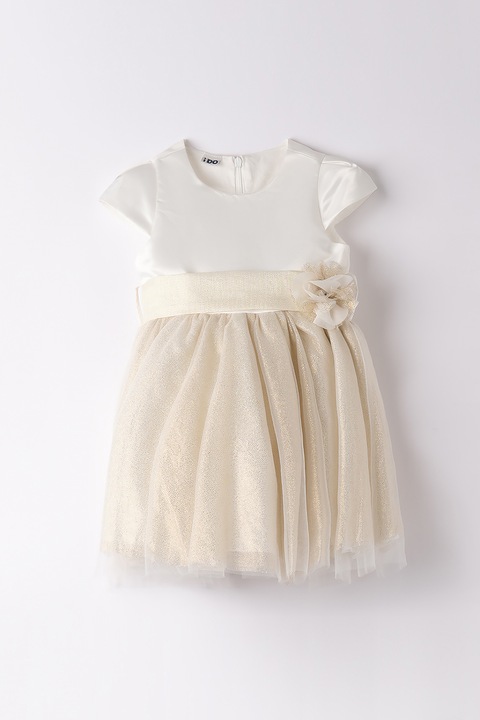 IDO, Rochie cu tul si funda, Galben pal/Alb murdar