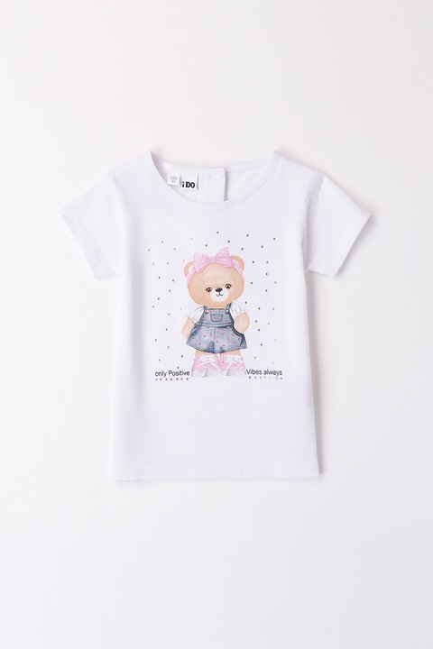 IDO, Plüssmaci mintás póló, Púderkék/Fehér/Világosbézs