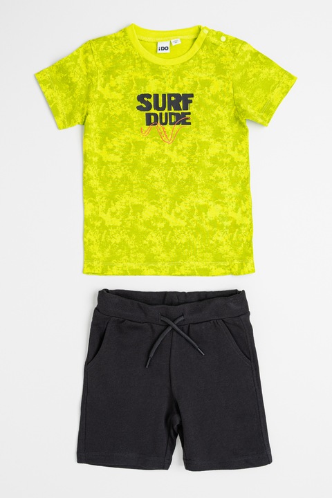 IDO, Тениска с шарка и шорти - 2 части, Черен/Папратово зелено/Шам фъстък зелено