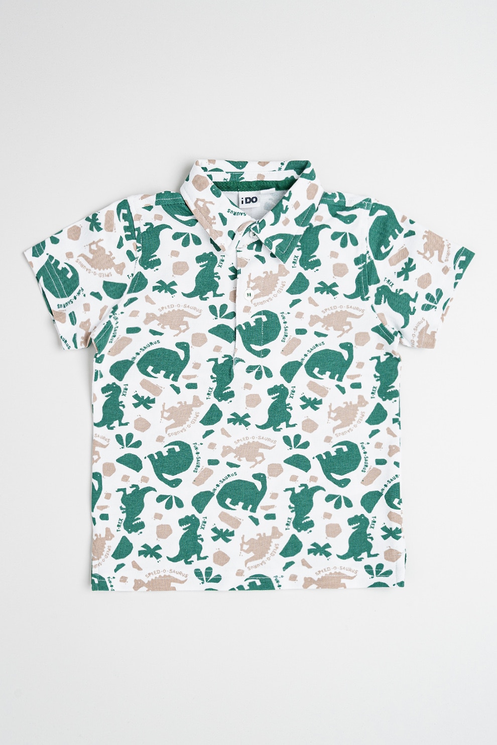 IDO, Tricou cu guler polo si model, Bej, Alb optic, Verde marin, 128 CM