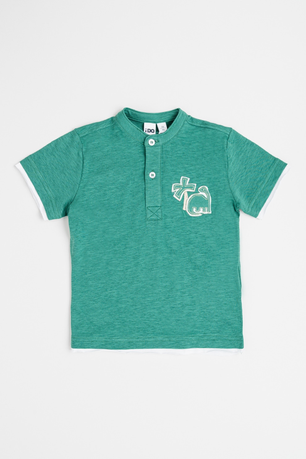 IDO, Tricou din bumbac cu imprimeu grafic, Alb optic, Verde marin, 128 CM