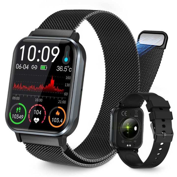 Ceas inteligent Walkbee cu functie de telefon, 100+ moduri sportive, impermeabil IP68, display 1.83 inch, curea silicon.